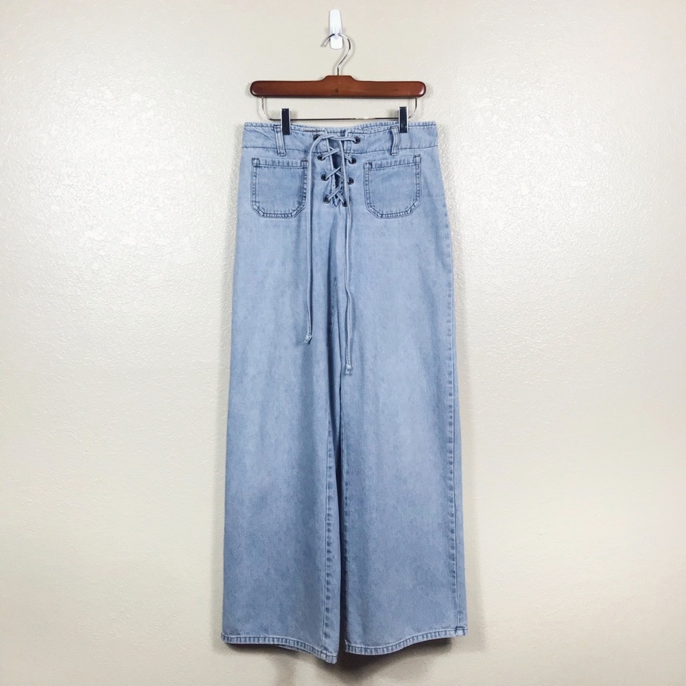 Four to One America 90s Vintage Wide Leg Lace Up Waist Jeans